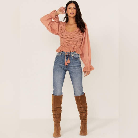 Free People Tops - Free People Megan Crochet Top In Coral Sand - size Large NWT